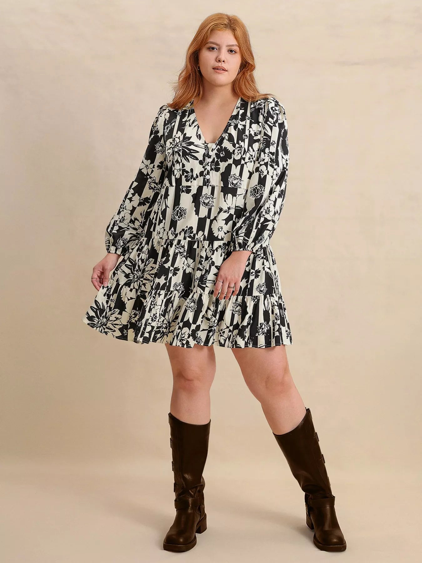 Plus Size V-Neck Flutter Sleeve Dress with Tied Waist.