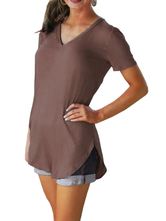 Solid V-Neck Short Sleeve T-Shirt Plus Size