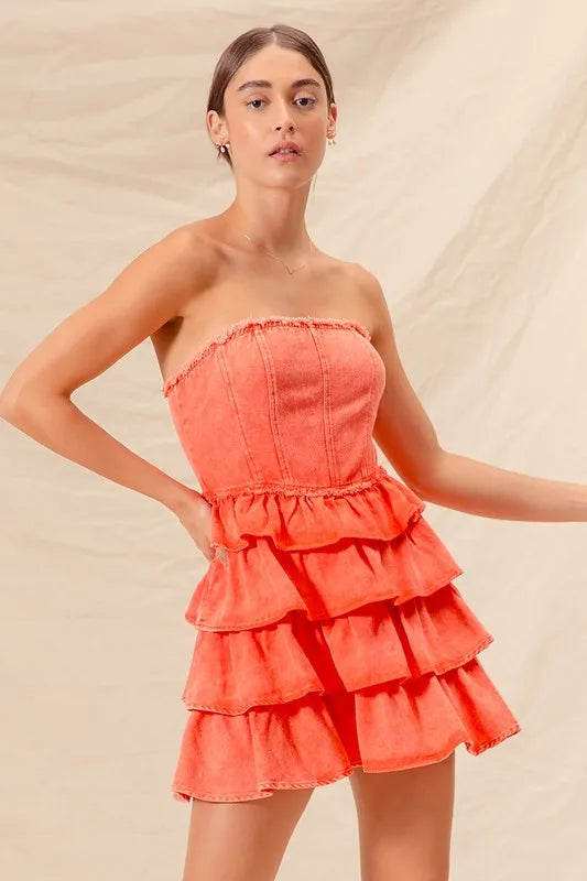 So Me Strapless Ruffle Layered Game Day Cheer Up Dress (Color 2).