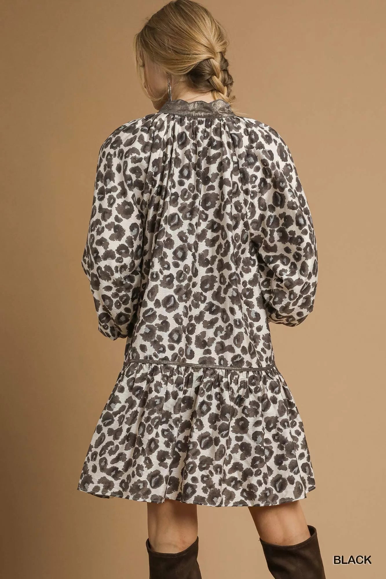 Leopard Prints Mix and Match Short Sleeves Dress - Mixed Print.