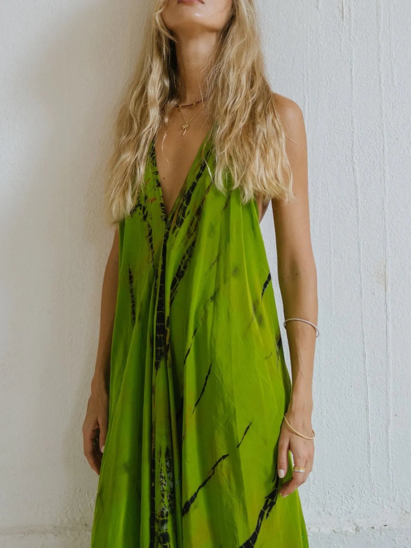 Asymmetrical Hem Printed Halter Neck Dress - Backless.