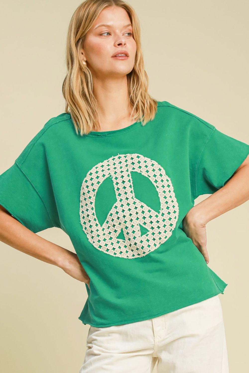 Mineral Wash T-Shirt with Lace Applique Plus Size