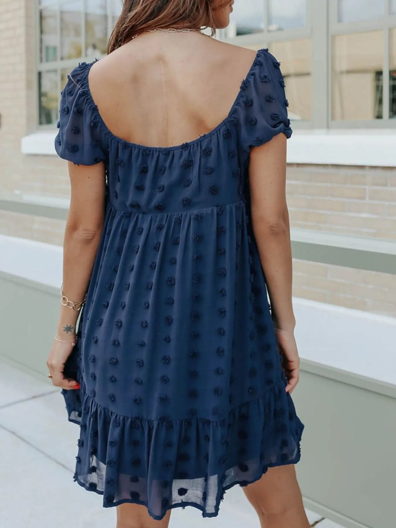 Swiss Dot V-Neck Cami Dress - Crisscross Back.