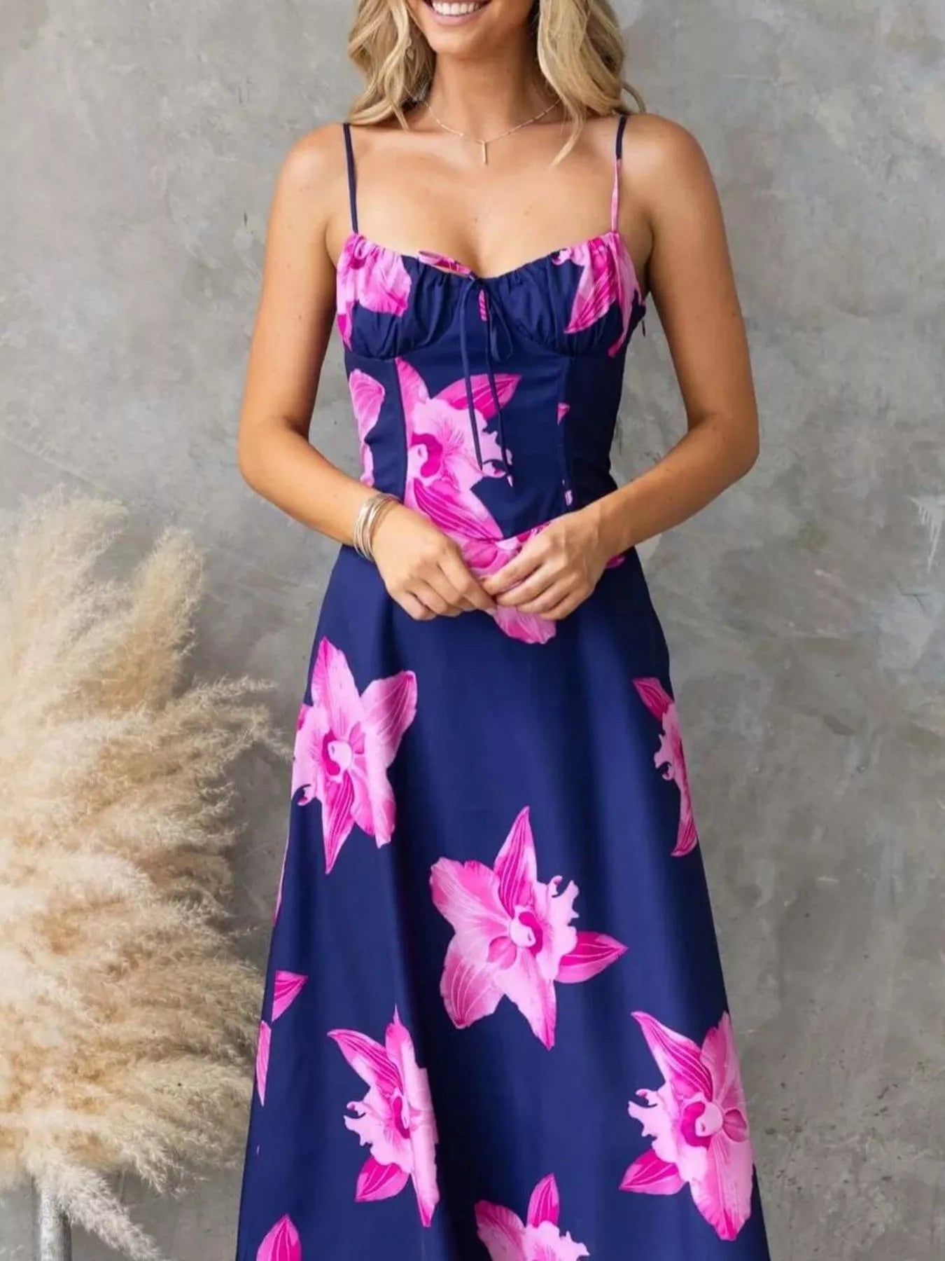 Floral Print One-Shoulder Maxi Dress - Asymmetrical.