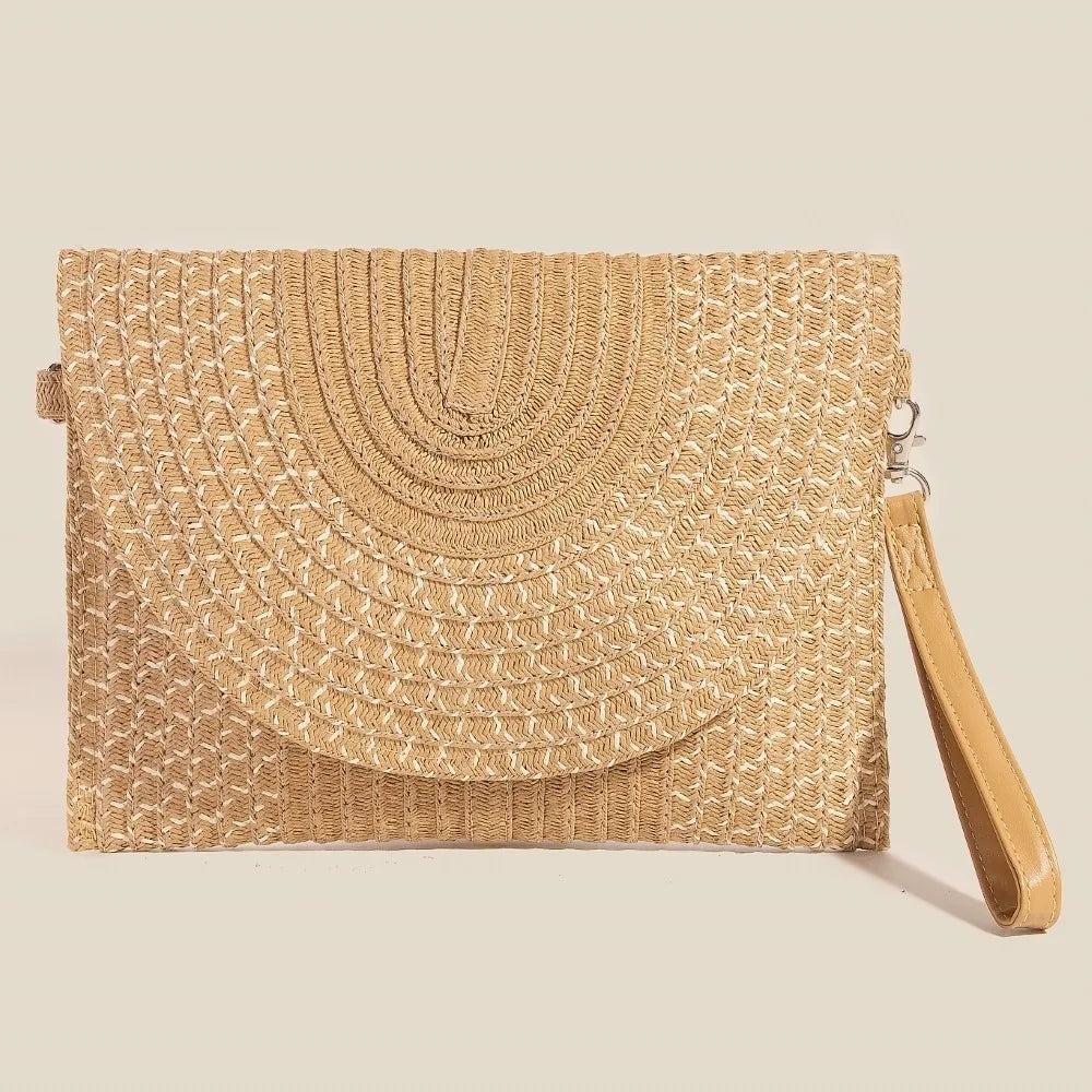 Tight Woven Envelope Clutch Bag - Straw Crossbody.