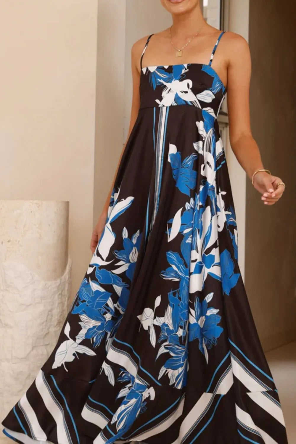 Printed Square Neck Maxi Cami Dress - Basic.