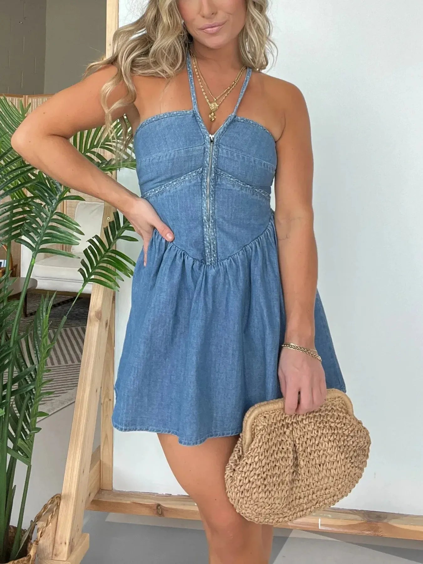 Layered Halter Neck Mini Dress - Tiered & Ruched.