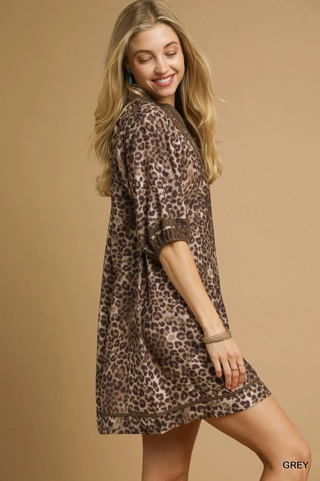 Umgee Leopard Print Tiered Mini Dress with Ruffles.