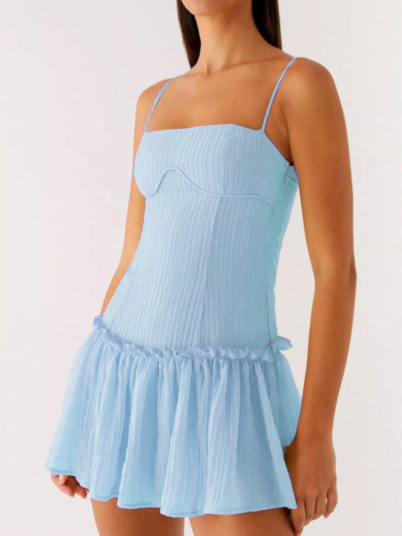 Ruffle Sleeve V-Neck Tiered Midi Dress - Smocked.