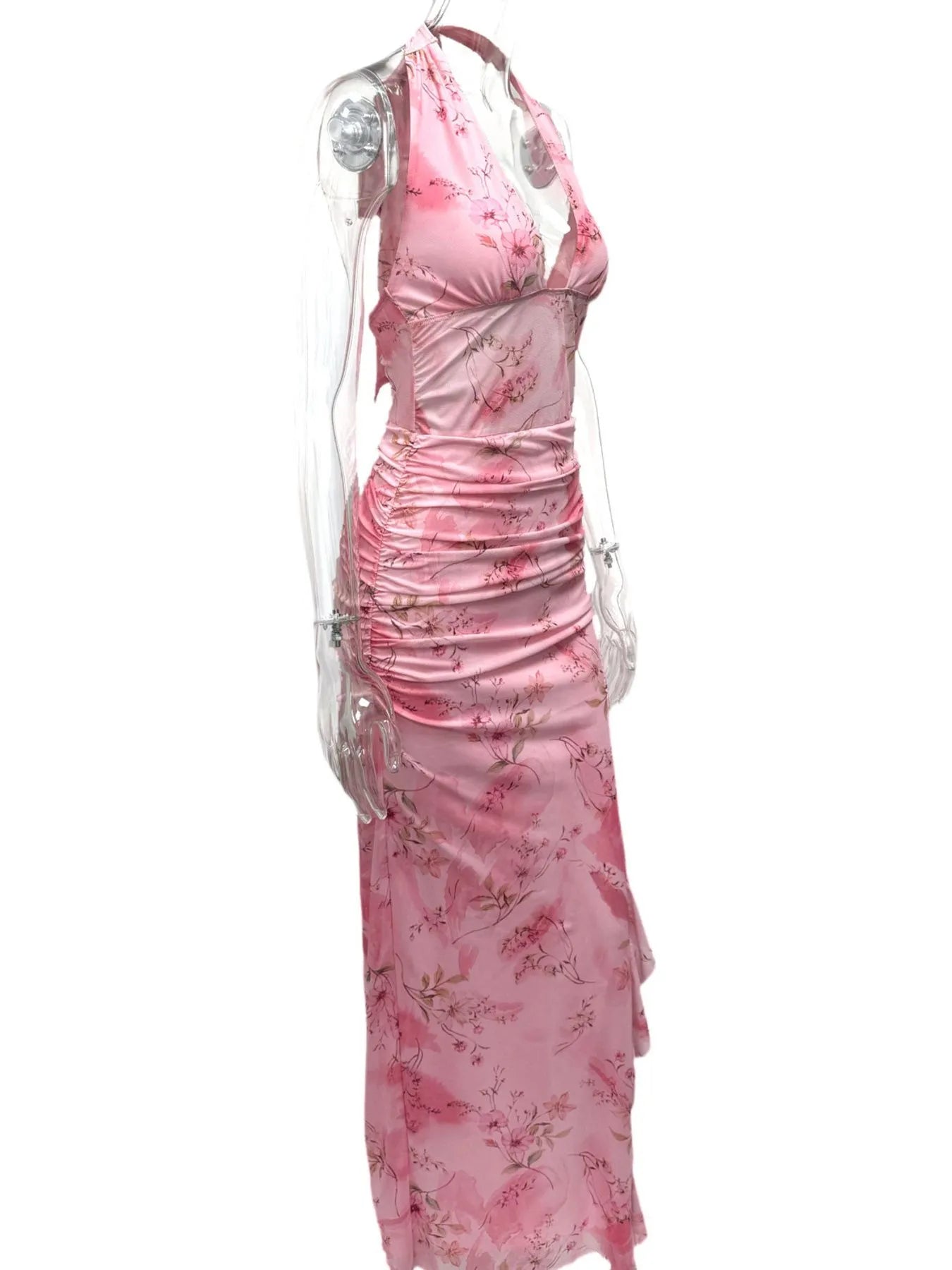 Ruffled Floral V-Neck Cap Sleeve Dress.