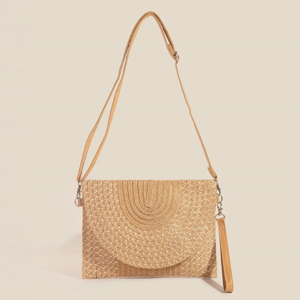 Tight Woven Envelope Clutch Bag - Straw Crossbody.