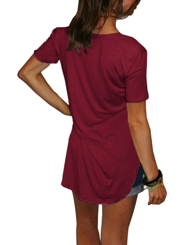 Solid V-Neck Short Sleeve T-Shirt Plus Size