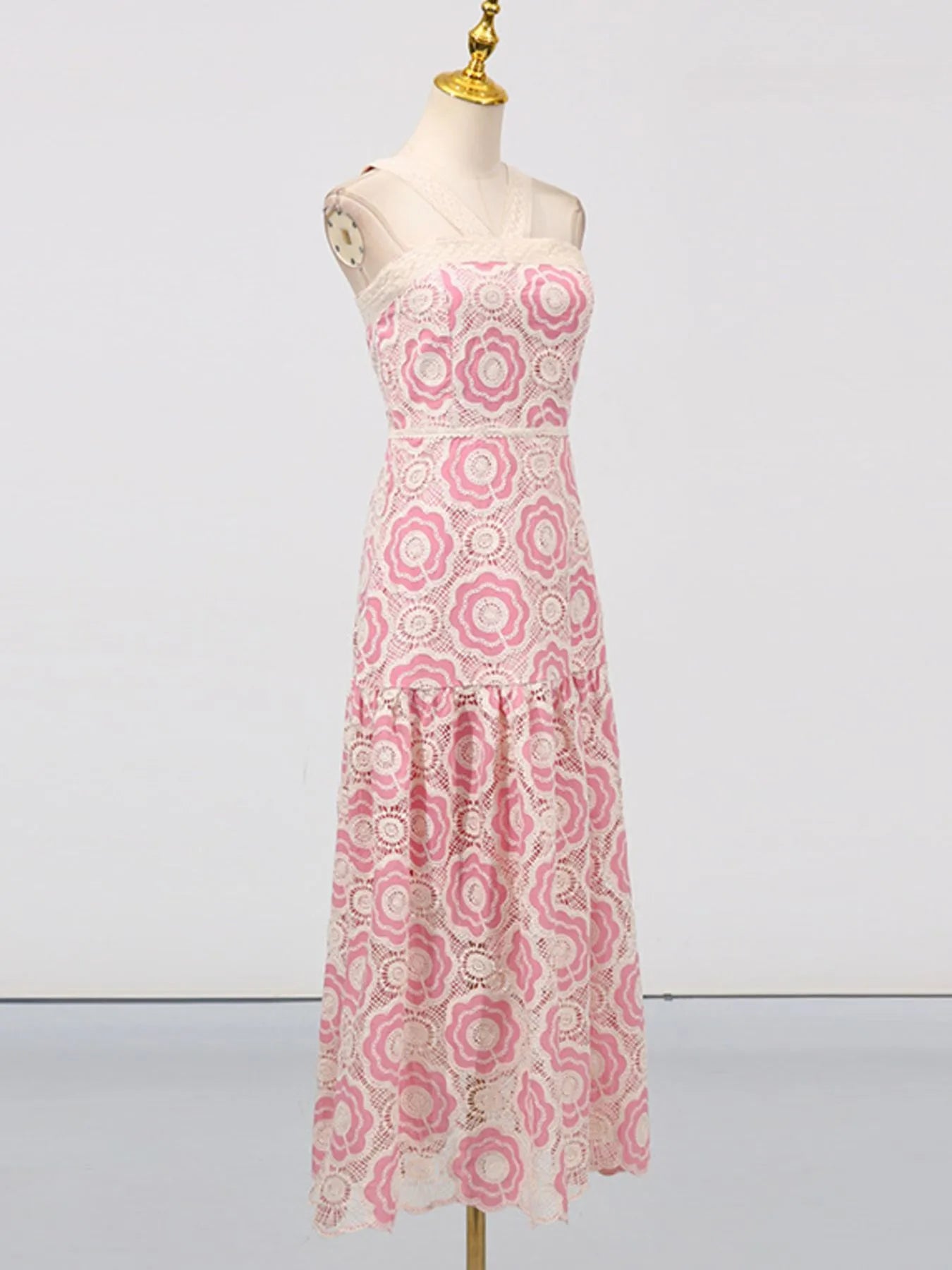 Plus Size Lace Up Halter Neck Denim Dress - Backless.