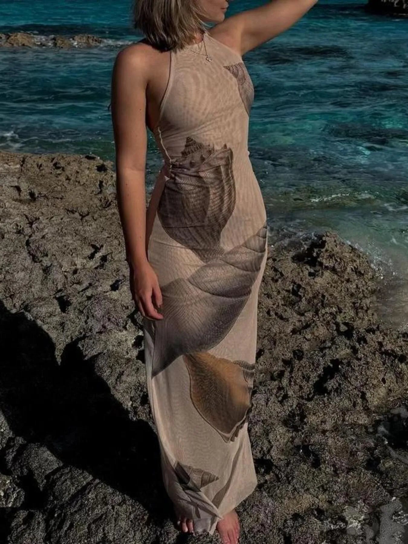 Halter Neck Wrap Maxi Dress with Tie Detail.