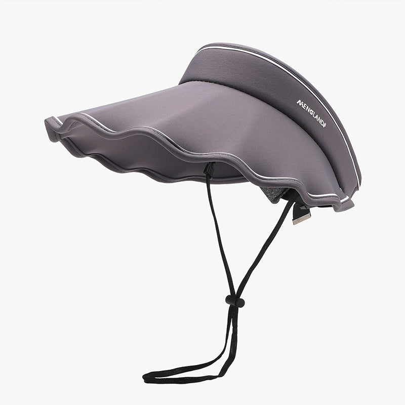 Dark gray adjustable ice silk sun hat with a wide visor-inspired brim, softly undulating edge, streamlined crown, and chin cord for a secure fit.