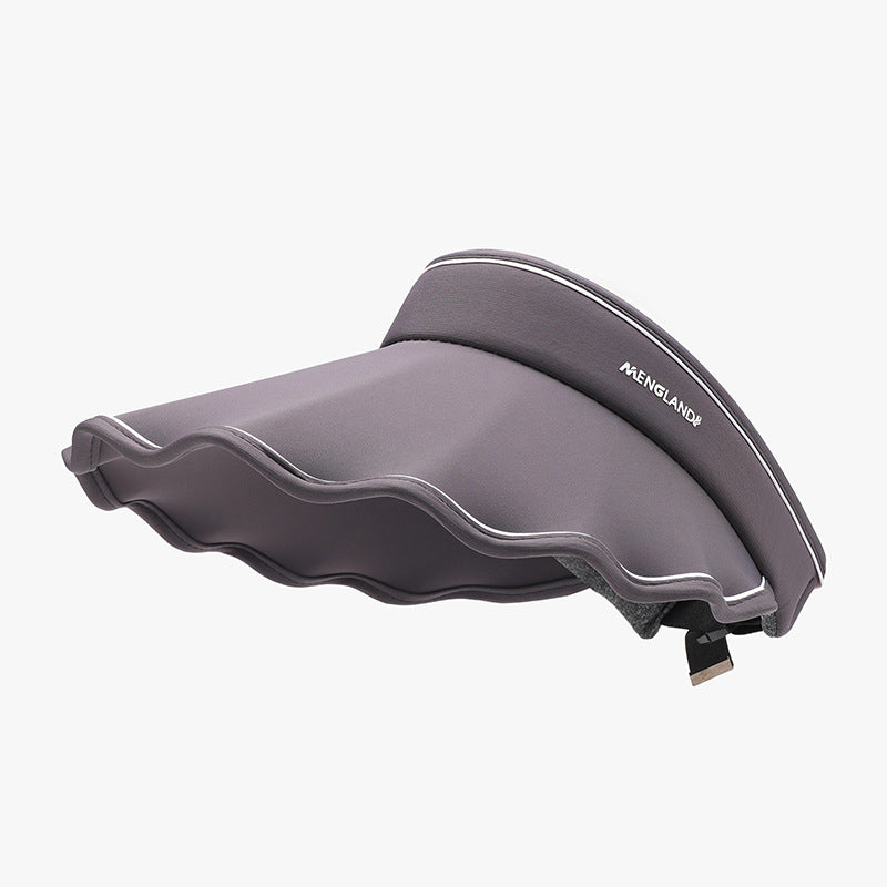 Dark gray adjustable ice silk sun visor with a wide 5.3-inch brim, softly undulating edge, sleek streamlined silhouette, and visible rear fastening strap.