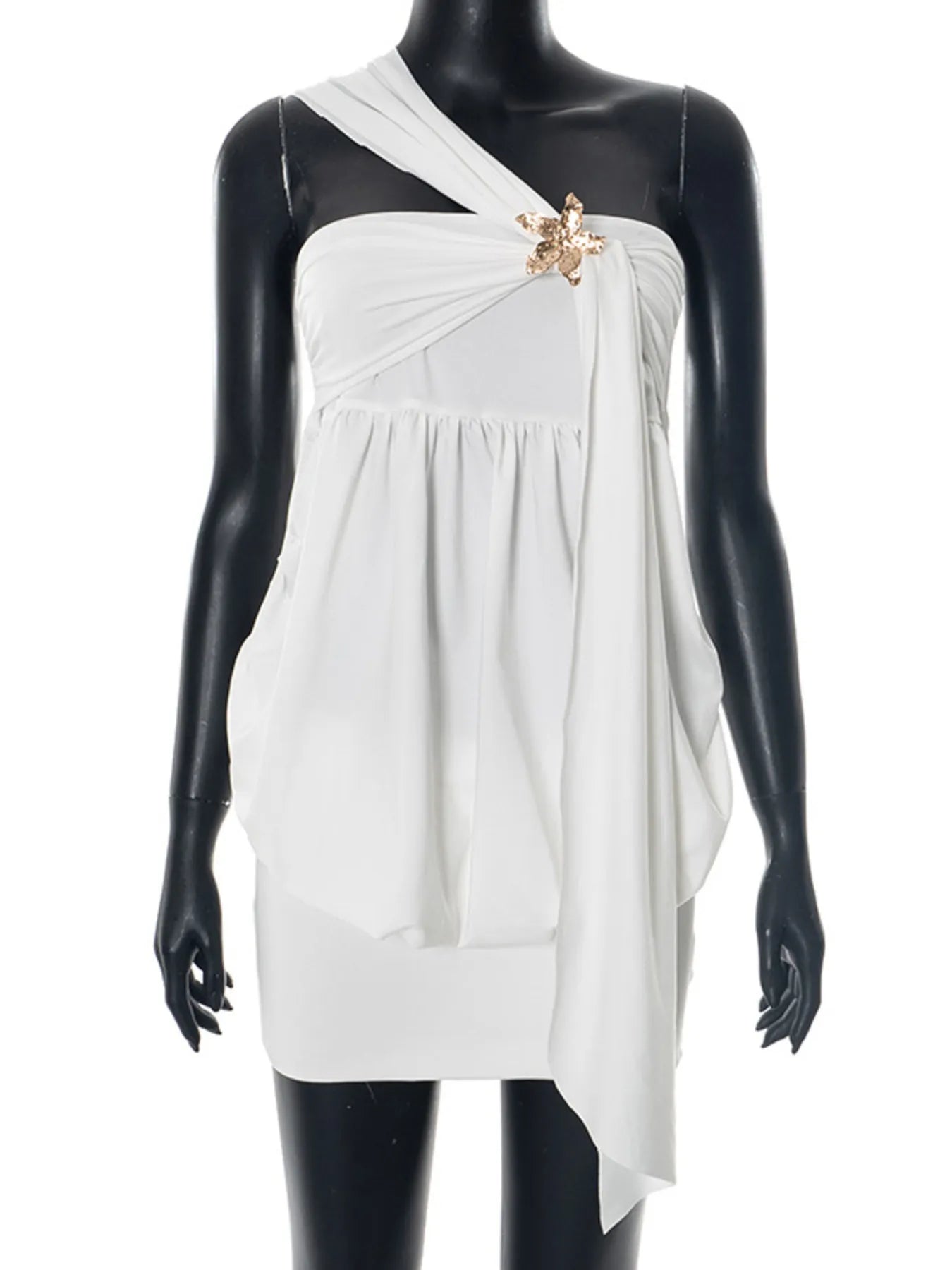 Ruched One-Shoulder Mini Dress - Tied & Asymmetrical.