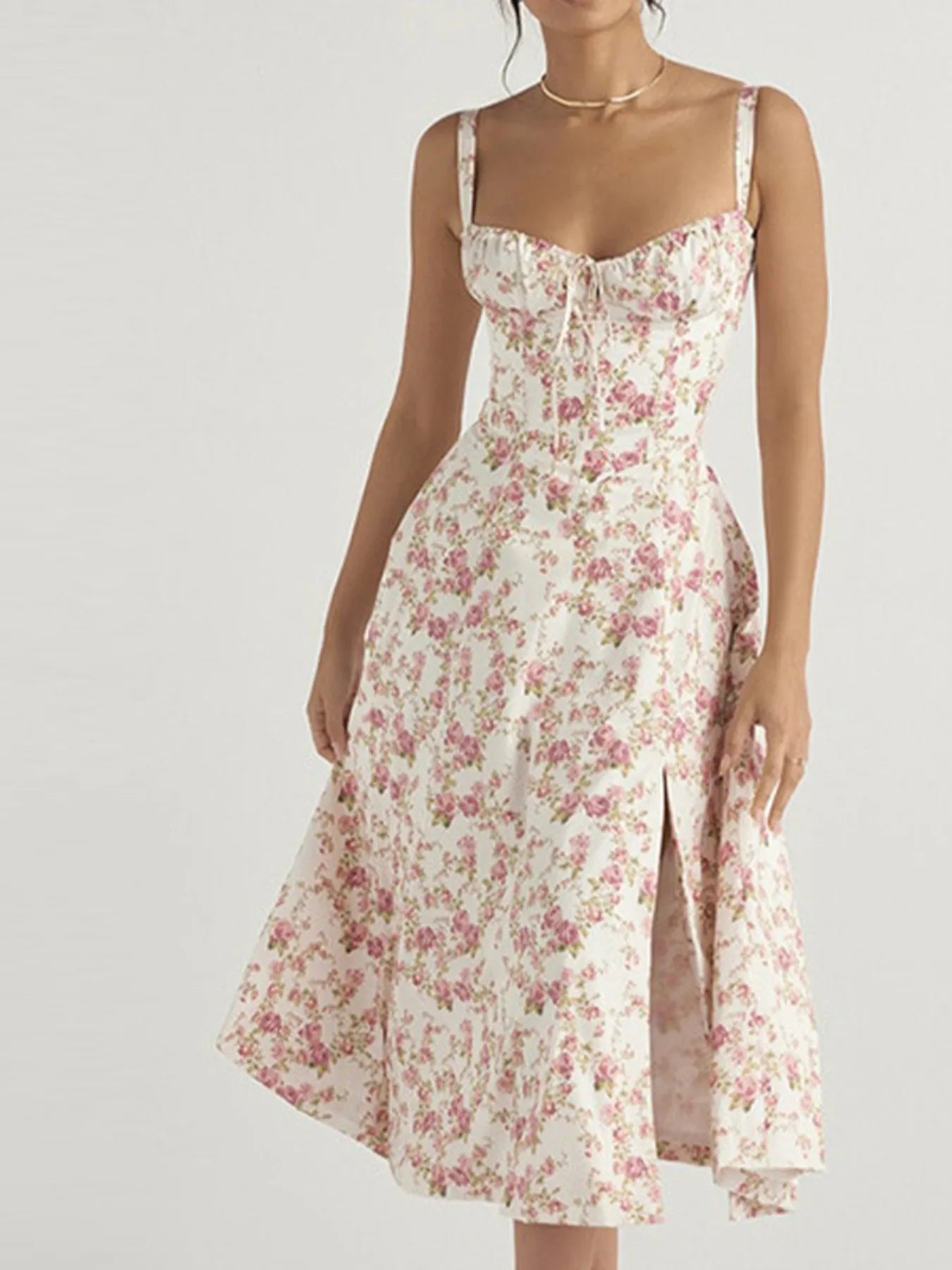 Smocked Back Tie Front Cami Dress - Frill & Ruched.