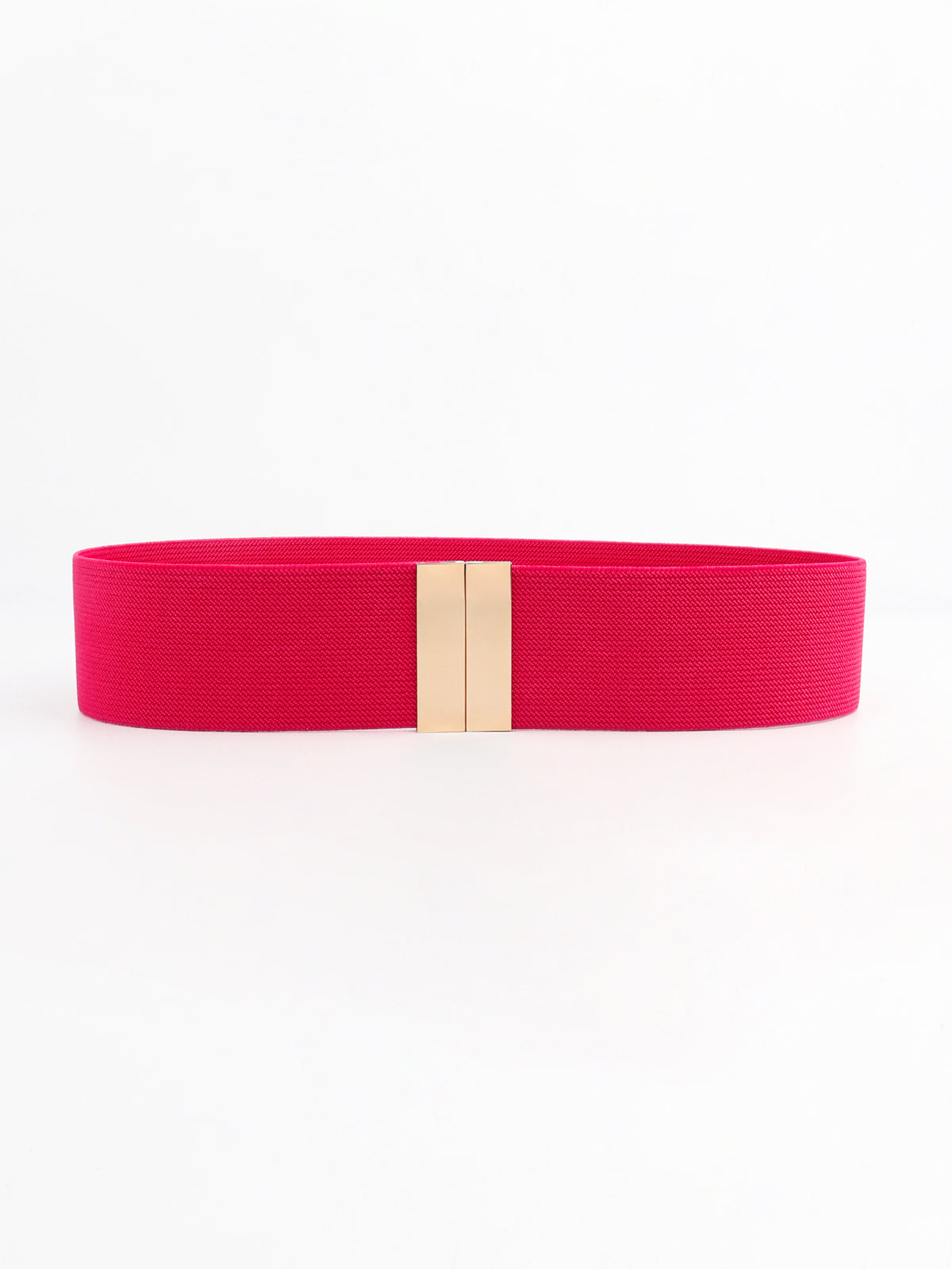 Wide fuchsia elastic belt with a clean, structured silhouette and streamlined rectangular alloy buckle.