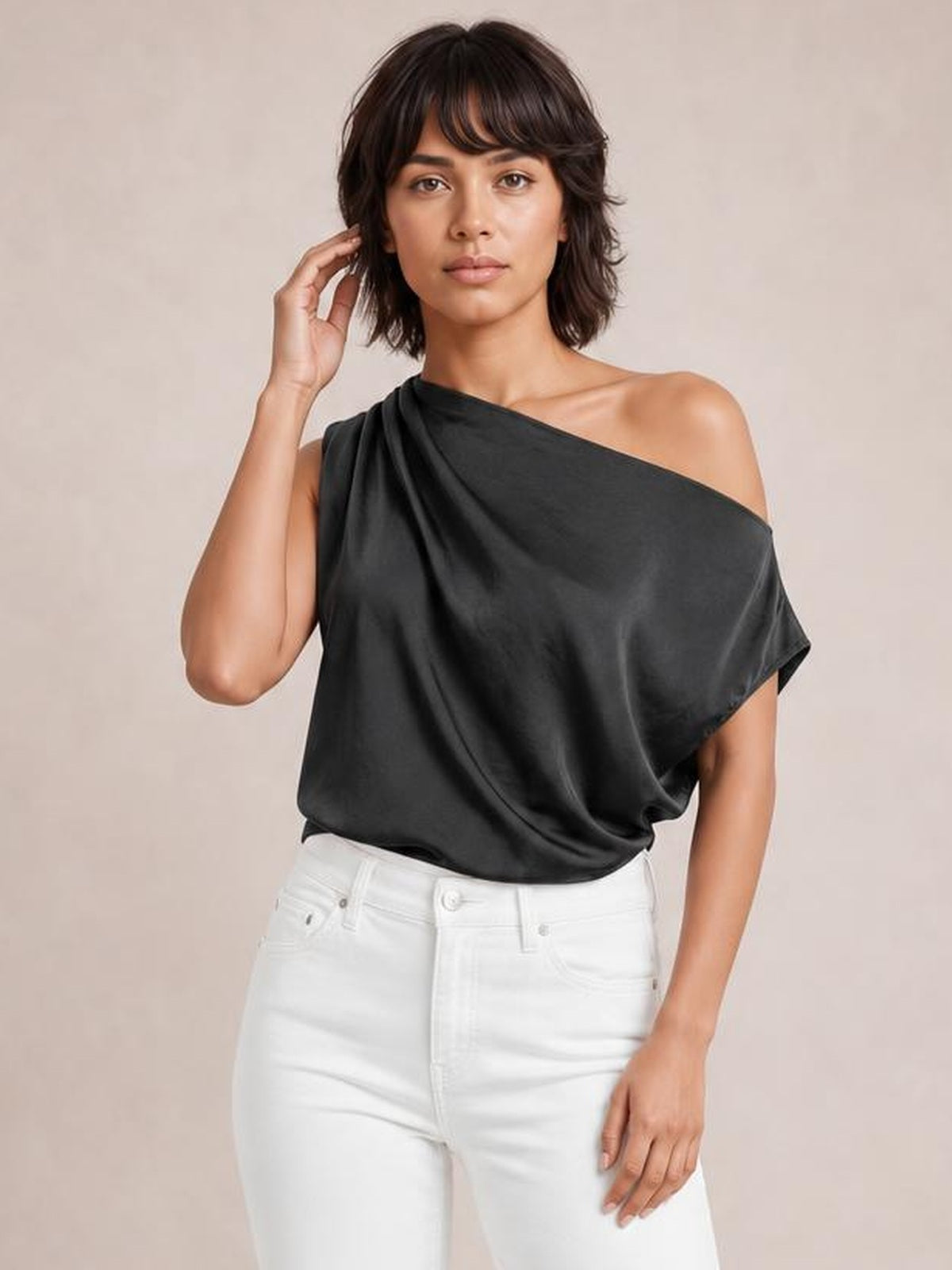 Asymmetrica One-Shoulder Draped Blouse · Rule Full Body - Medium / Three-Quarter