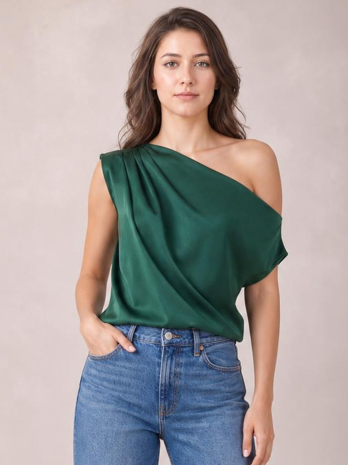 Asymmetrica One-Shoulder Draped Blouse · Rule Full Body - Hero Full Body