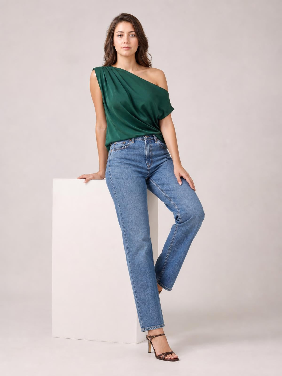 Asymmetrica One-Shoulder Draped Blouse · Rule Full Body - Natural Movement