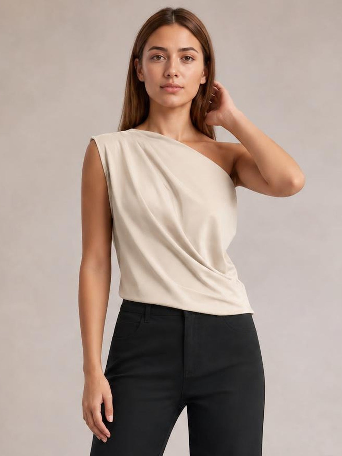 Asymmetrica One-Shoulder Draped Blouse · Rule Full Body - Medium / Three-Quarter