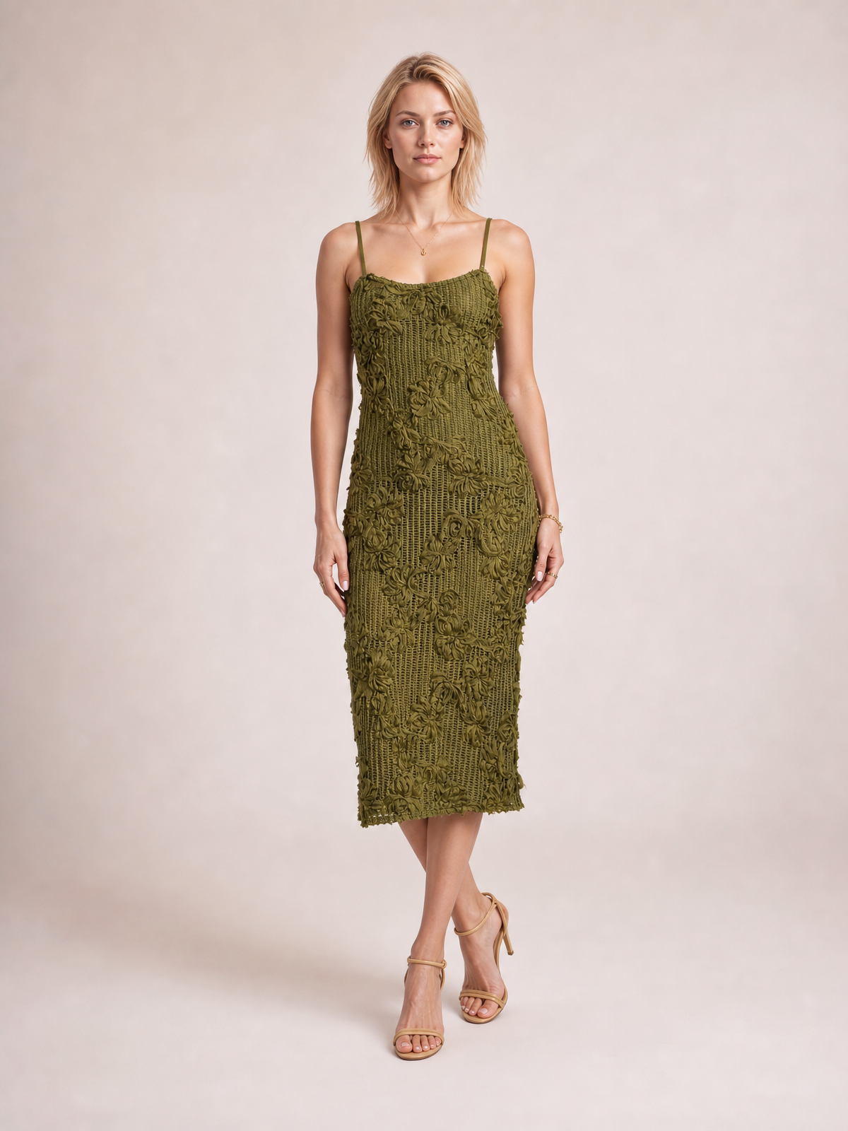Flower Textured Midi Cami Dress · Hero Full Body