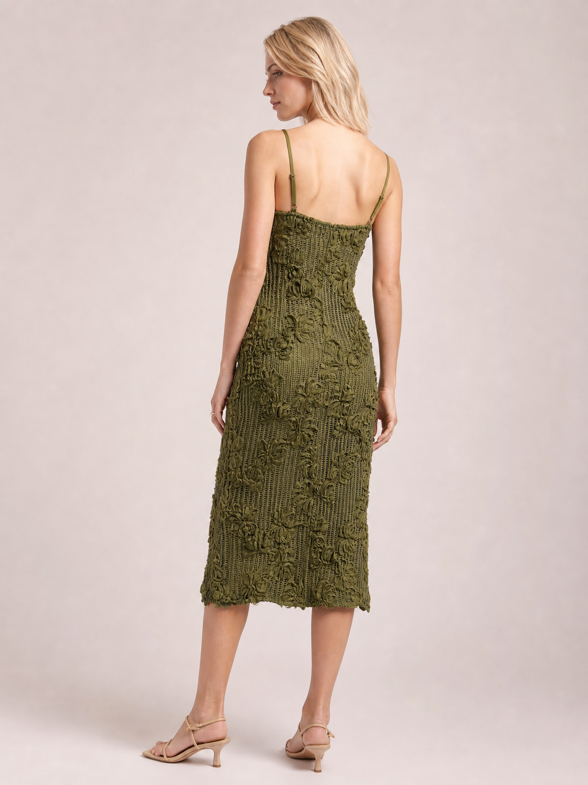 Flower Textured Midi Cami Dress · Back View · Full / Three-Quarter