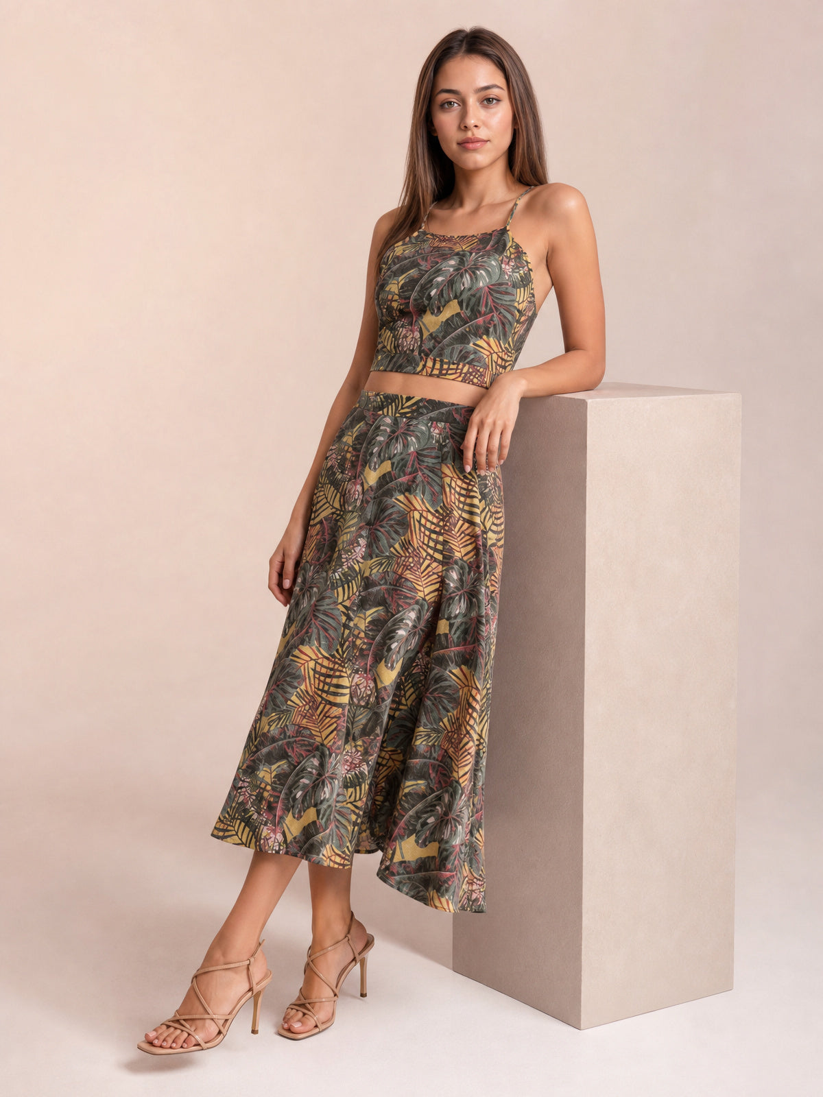 Printed Cami and Slit Skirt Set · Studio Prop Pose