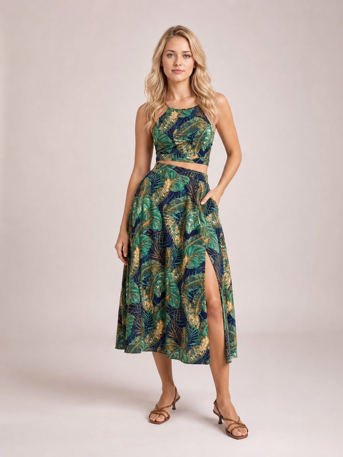 Printed Cami and Slit Skirt Set · Hero Full Body