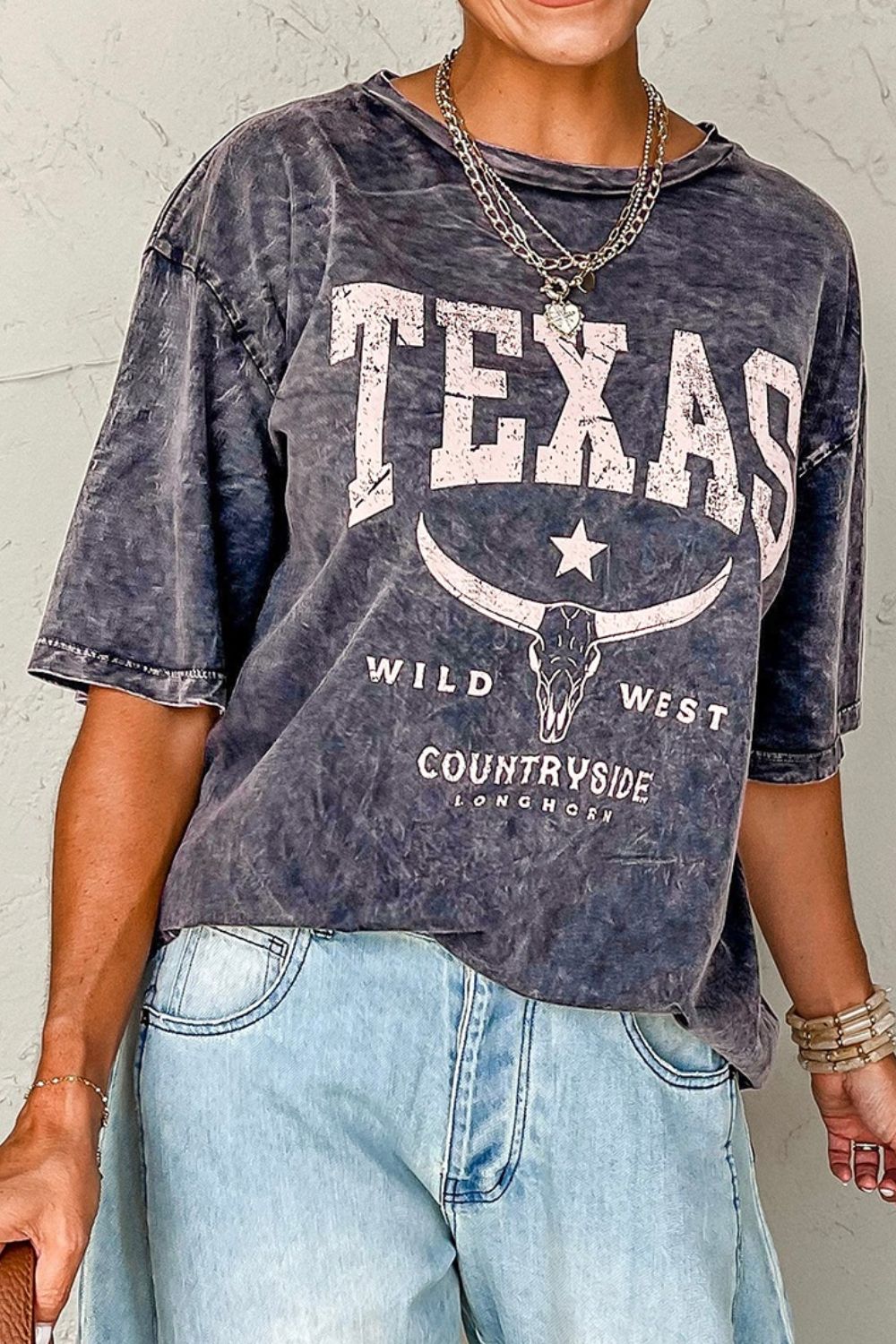 TEXAS Steer Head Graphic Mineral Wash Oversized T-Shirt