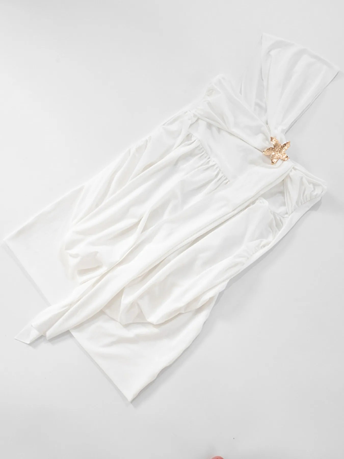 Ruched One-Shoulder Mini Dress - Tied & Asymmetrical.