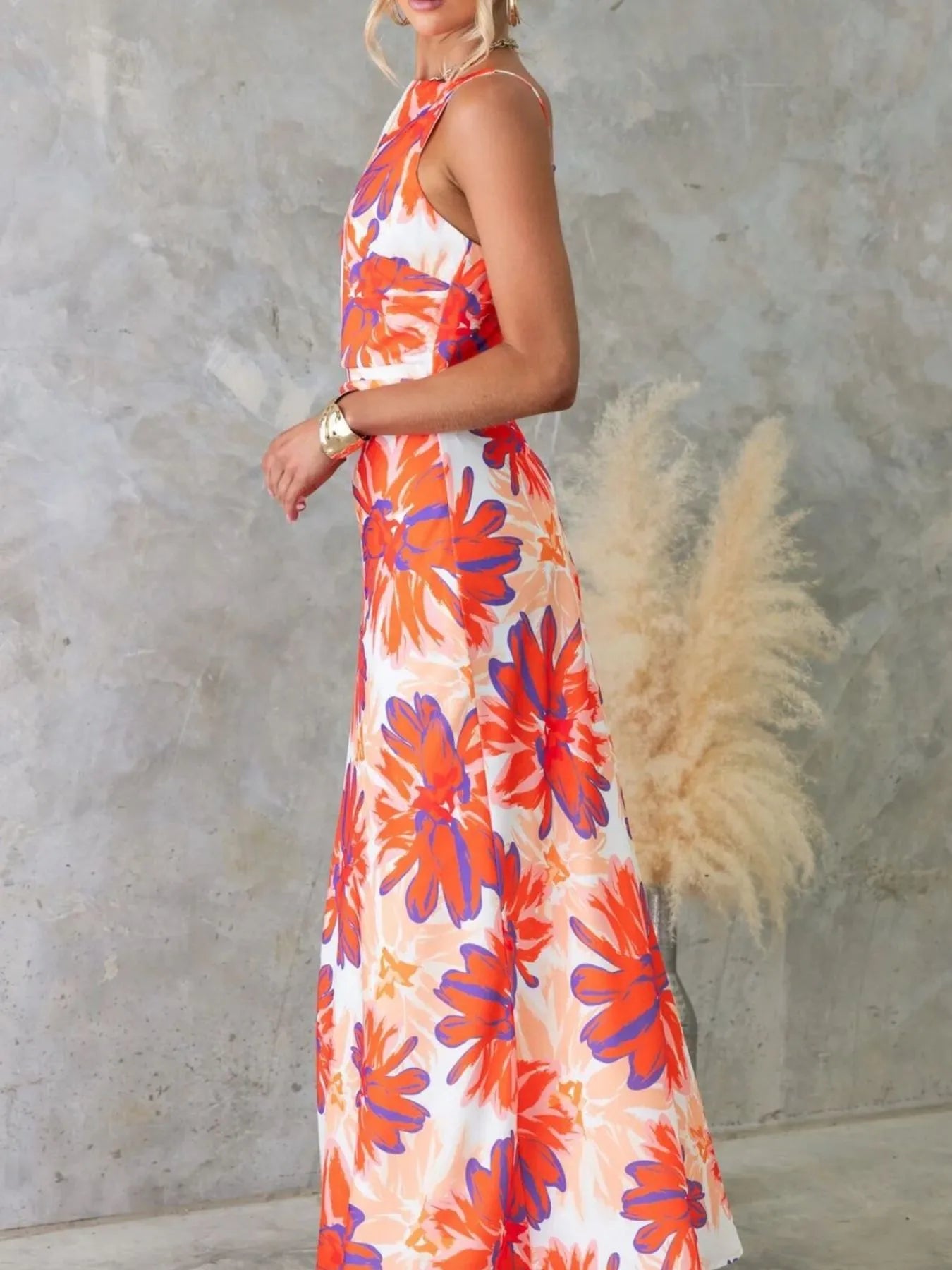 Printed Balloon Sleeve Maxi Shirt Dress with Tie.