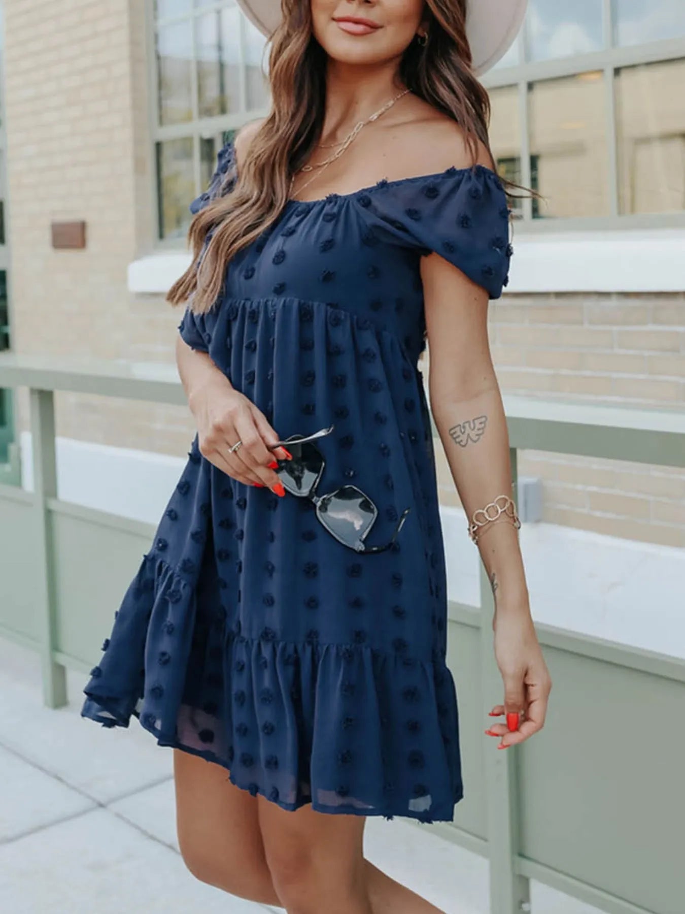 Swiss Dot V-Neck Cami Dress - Crisscross Back.