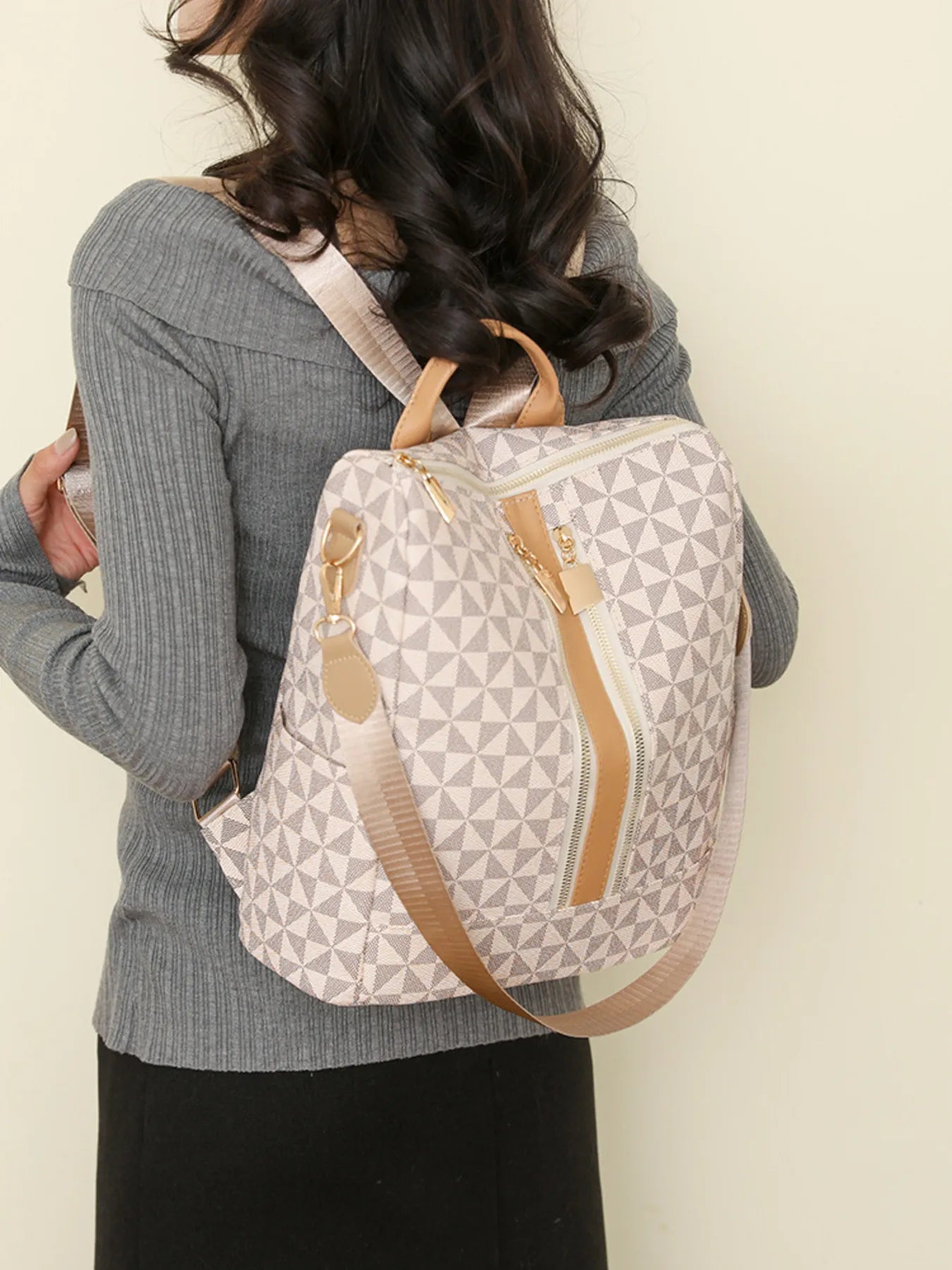 Geometric Pattern Backpack Bag - Medium PU Leather.