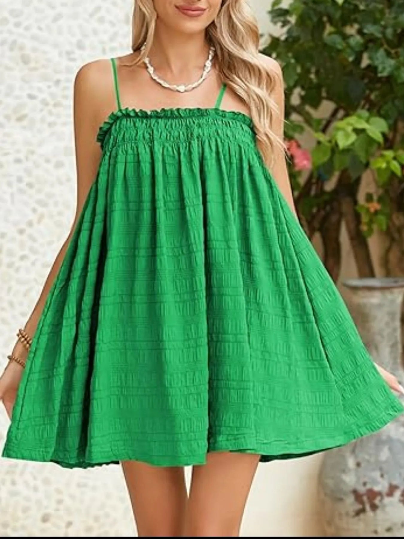 Frill Tiered Tie Shoulder Mini Dress - Lined.