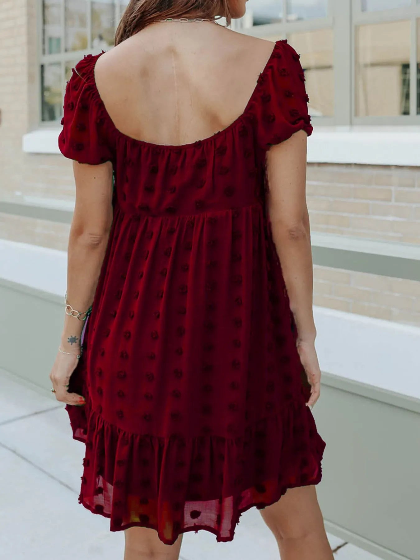 Swiss Dot V-Neck Cami Dress - Crisscross Back.