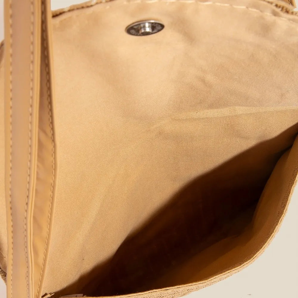 Tight Woven Envelope Clutch Bag - Straw Crossbody.