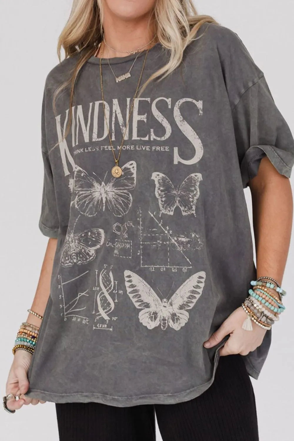 Kindness Butterflies Graphic Mineral Wash Loose Tee