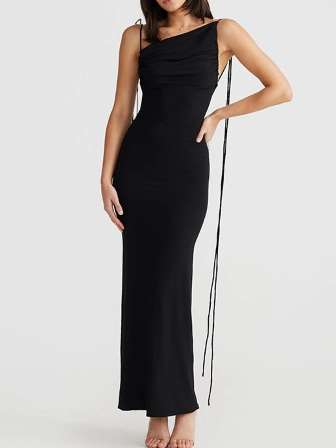 Backless Slit Sleeveless Bodycon Maxi Dress - Tied.