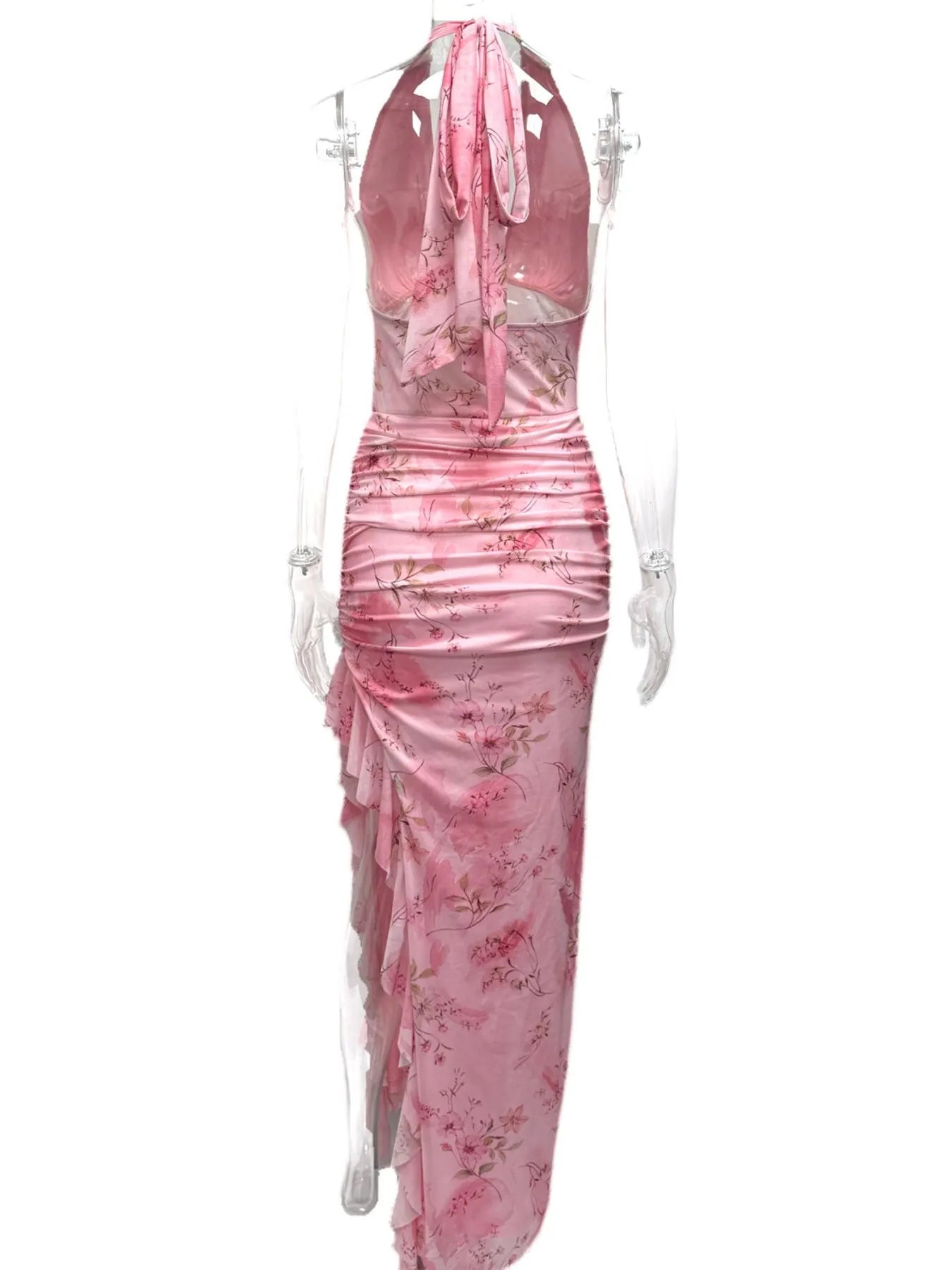 Ruffled Floral V-Neck Cap Sleeve Dress.