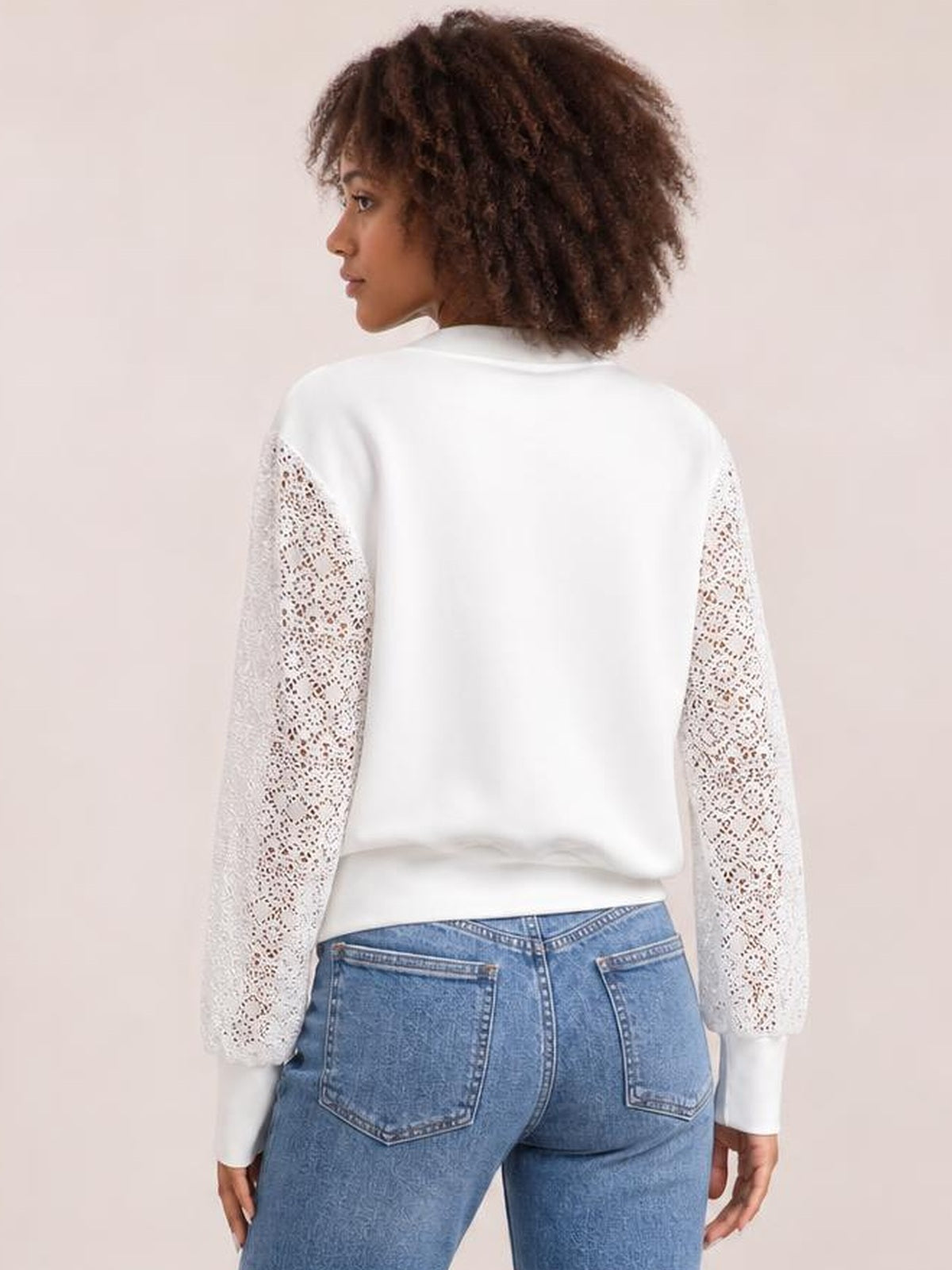 Baseball Collar Lace Patchwork Long Sleeve Jacket · Rule Full Body - Back View · Full / Three-Quarter