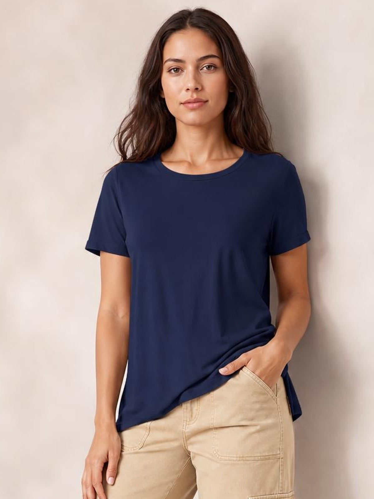 Round Neck Short Sleeve T-Shirt · Studio Prop Pose