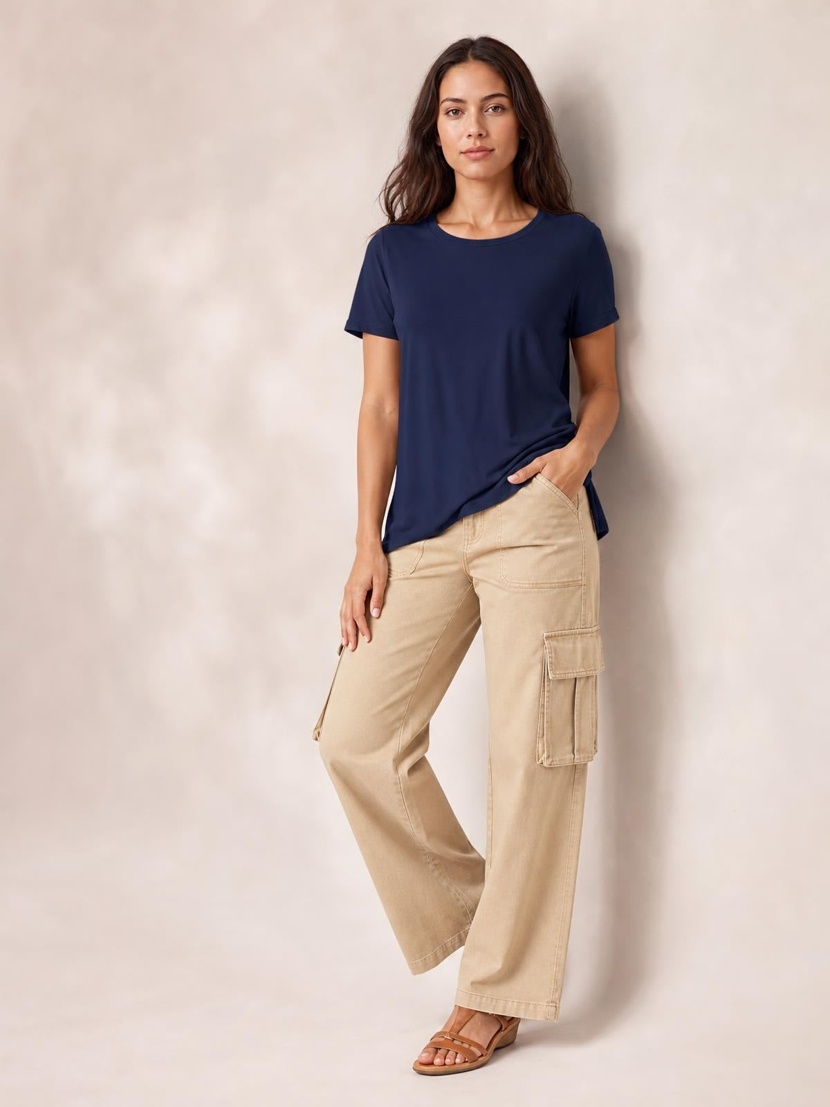 Round Neck Short Sleeve T-Shirt · Studio Prop Pose