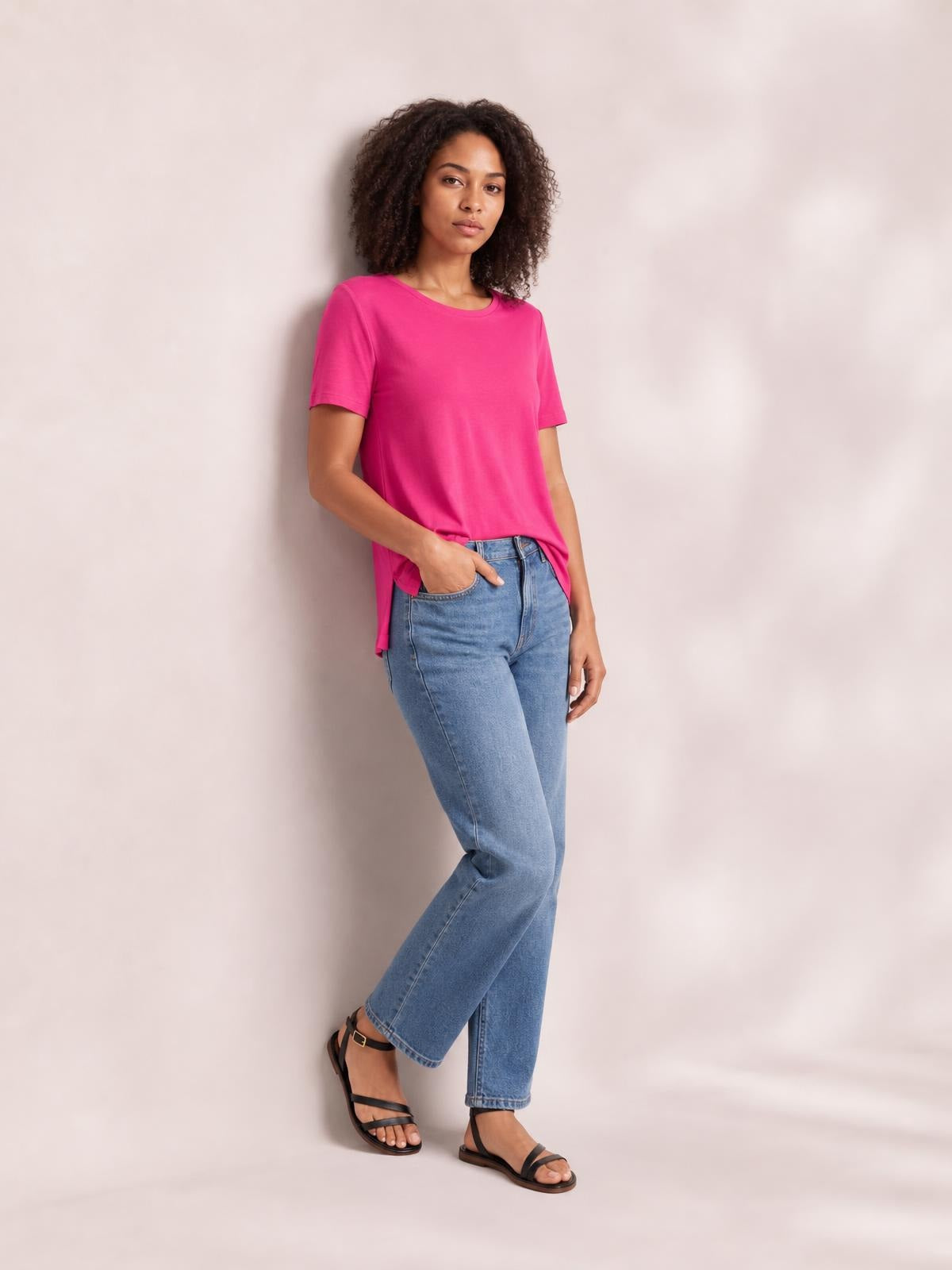 Round Neck Short Sleeve T-Shirt · Studio Prop Pose