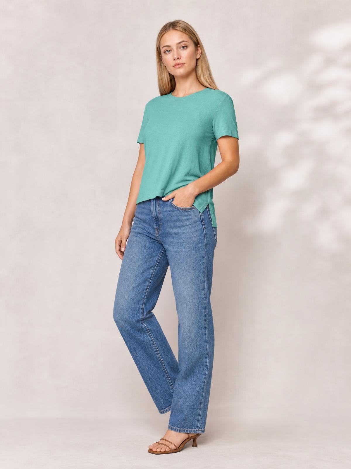 Round Neck Short Sleeve T-Shirt · Studio Prop Pose