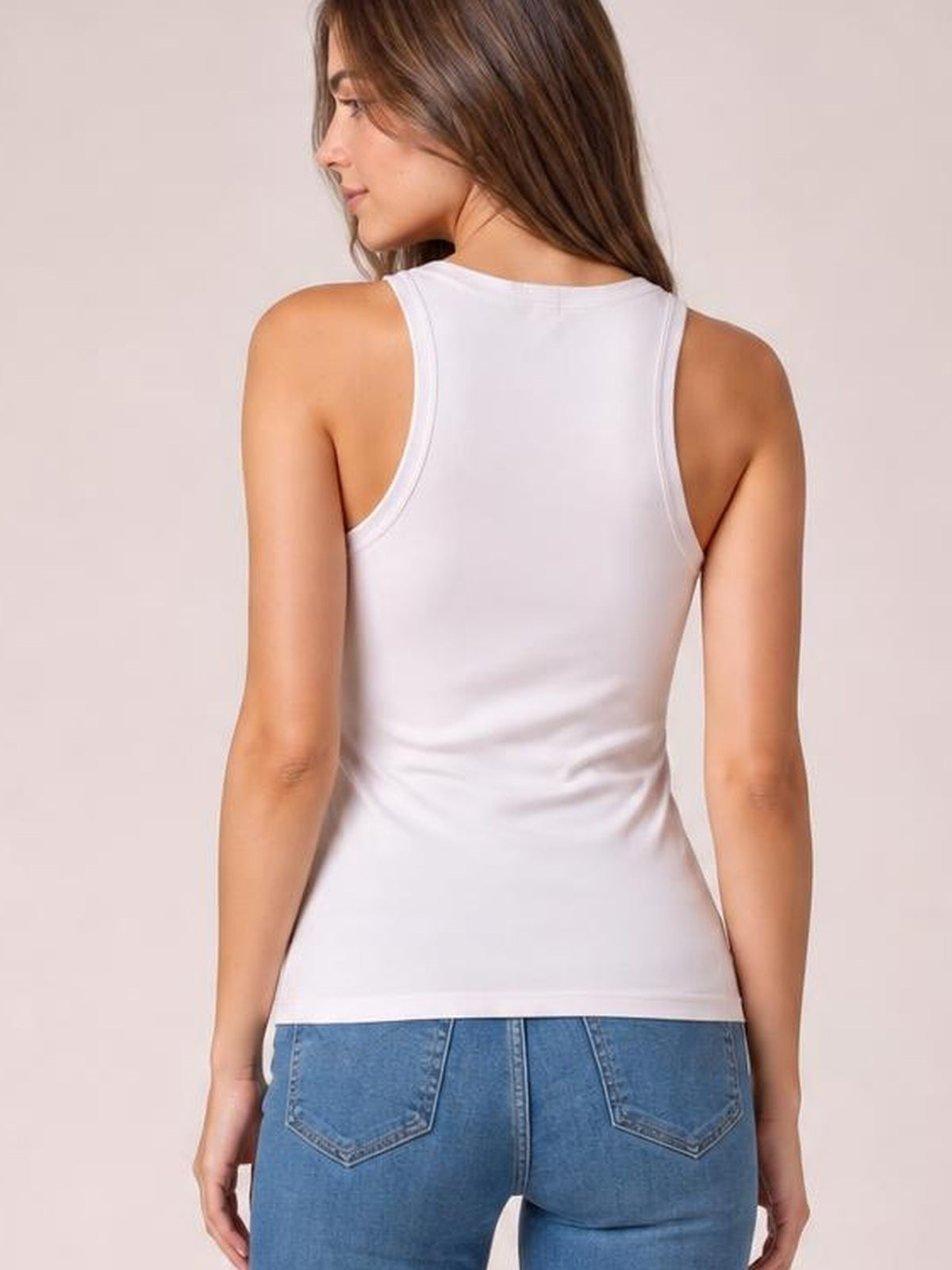 Round Neck Slim Tank · Back View