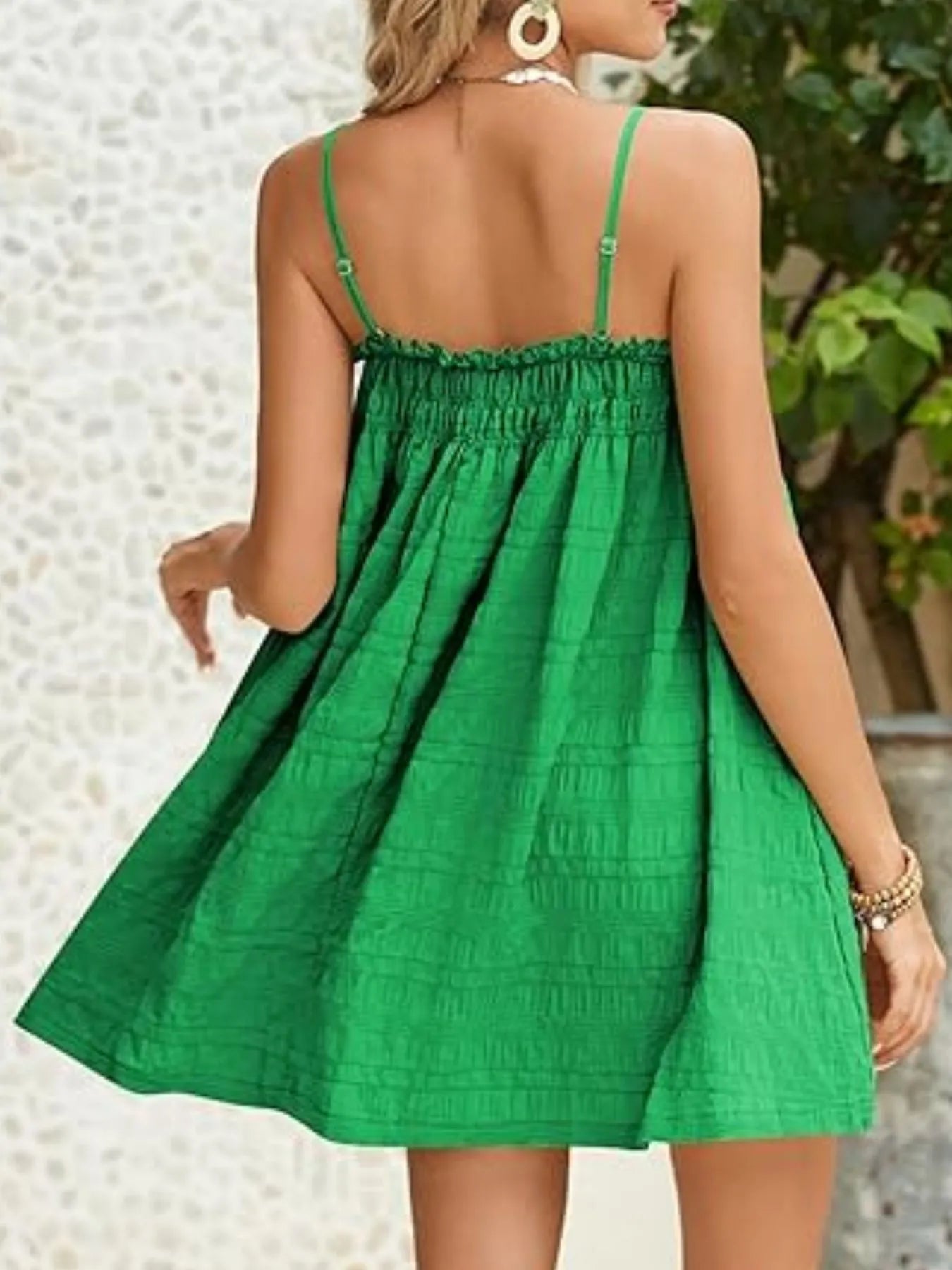 Frill Tiered Tie Shoulder Mini Dress - Lined.