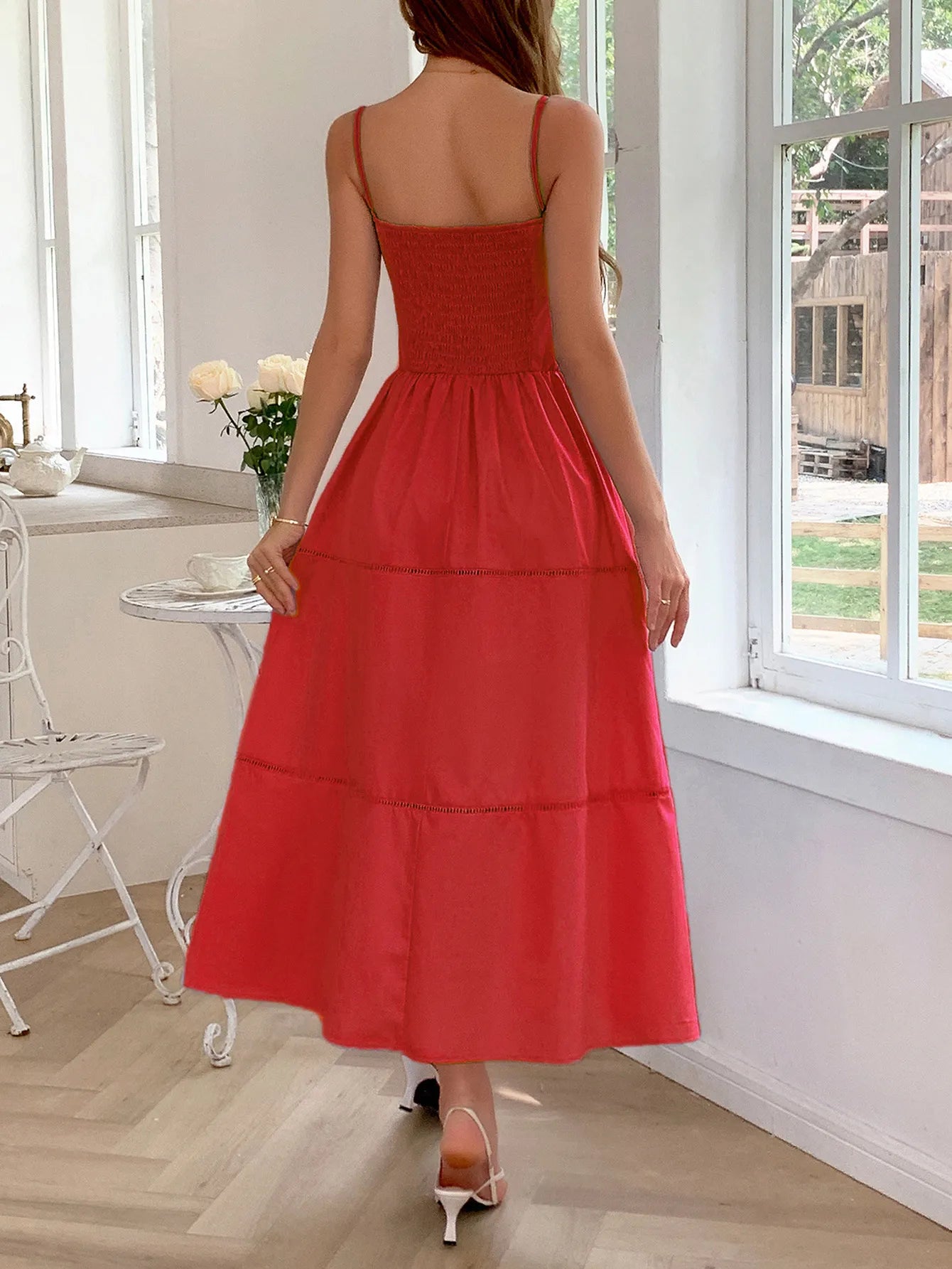 Smocked Crisscross Back Denim Mini Dress - Backless & Tied.